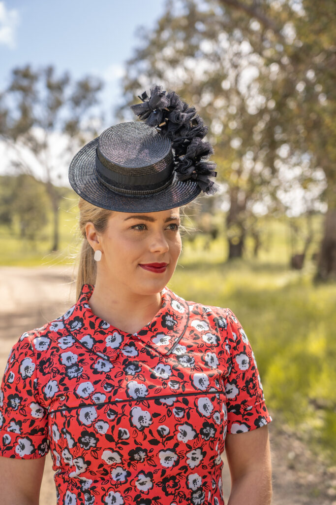 Minvera Red Fabric - Two Sewing Sisters Butterick 6410 and Vogue 9075 with Lauren J Ritchie Hat